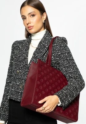 Damska skórzana shopperka w tłoczenie bordowa Wittchen