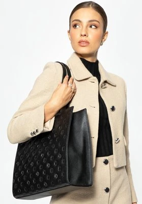 Damska skórzana shopperka w tłoczenie czarna Wittchen