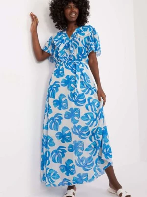 Damska sukienka letnia maxi z printem w niebieskie liście Italy Moda