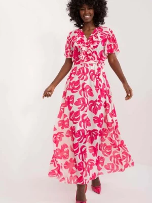 Damska sukienka letnia maxi z printem w różowe liście Italy Moda