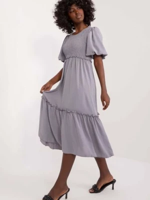 Damska szara zwiewna sukienka z falbaną Italy Moda