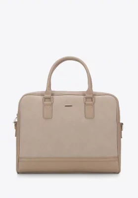 Damska torba na laptopa 11”/12” z frontem z ekozamszu beżowa Wittchen