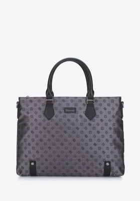 Damska torba na laptopa 12” z żakardu z opaskami ze skóry szara Wittchen