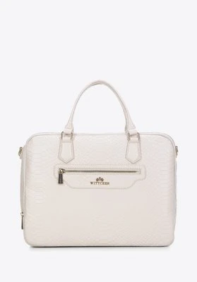 Damska torba na laptopa 13" ze skóry croco beżowa Wittchen