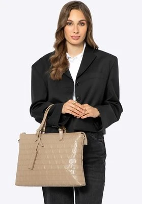 Damska torba na laptopa 14'' w geometryczny wzór beżowa Wittchen