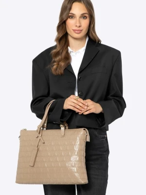 Damska torba na laptopa 14'' w geometryczny wzór beżowa Wittchen