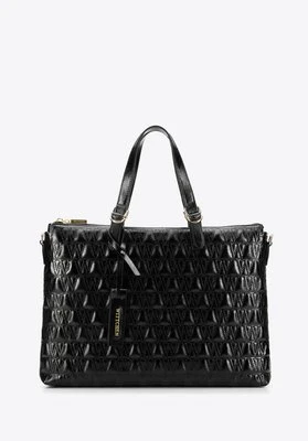 Damska torba na laptopa 14'' w geometryczny wzór czarna Wittchen