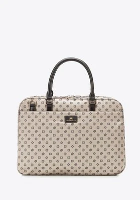 Damska torba na laptopa 14" z żakardu w monogram beżowa Wittchen