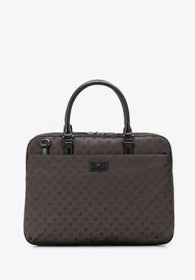 Damska torba na laptopa 14" z żakardu w monogram brązowa Wittchen