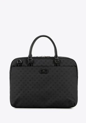 Damska torba na laptopa 14" z żakardu w monogram czarna Wittchen