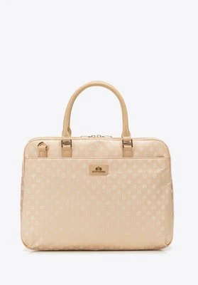 Damska torba na laptopa 14" z żakardu w monogram kremowa Wittchen