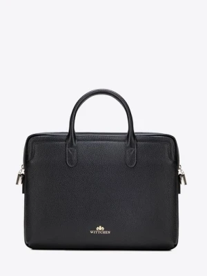 Damska torba na laptopa 15, 6” ze skóry naturalnej groszkowej czarno - złota Wittchen