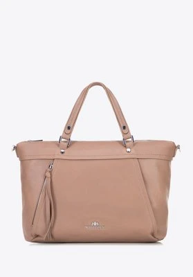 Damska torba na laptopa 15" ze skóry z chwostem beżowa Wittchen