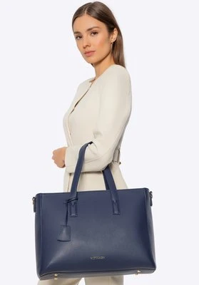 Damska torba na laptopa 16" z imitacji skóry granatowa Wittchen