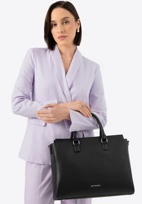 Damska torba na laptopa 17" z imitacji skóry czarno - srebrna Wittchen
