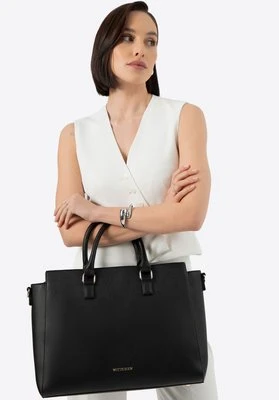Damska torba na laptopa 17" z imitacji skóry czarno - złota Wittchen