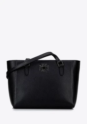 Damska torba na ramię ze skóry czarna z grafitowym logo Wittchen