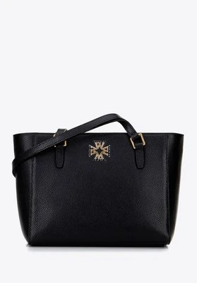 Damska torba na ramię ze skóry czarna ze srebrno-złotym logo Wittchen