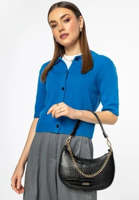 Damska torebka bagietka z łańcuszkiem croco czarno - złota Wittchen