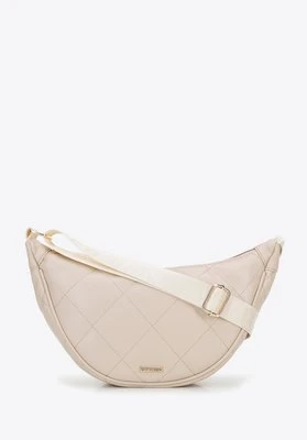 Damska torebka crossbody w geometryczne przeszycia kremowo - złota Wittchen