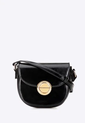 Damska torebka crossbody z okrągłą klamrą czarna Wittchen