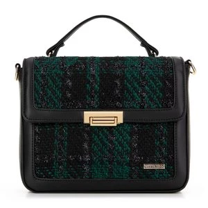 Damska torebka crossbody z tkaniny bouclé czarno - zielona Wittchen