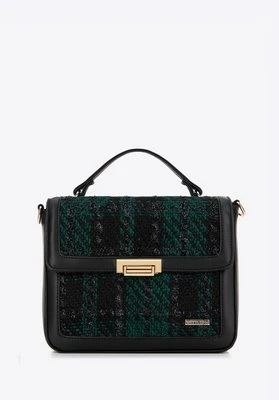 Damska torebka crossbody z tkaniny bouclé czarno - zielona Wittchen