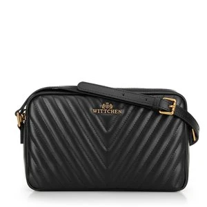 Damska torebka crossbody ze skóry w przeszycia czarna Wittchen