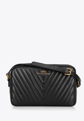 Damska torebka crossbody ze skóry w przeszycia czarna Wittchen