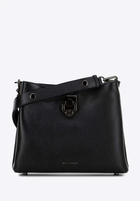 Damska torebka na ramię skórzana z klamrą czarno - grafitowa Wittchen
