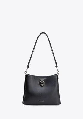 Damska torebka na ramię skórzana z klamrą czarno - grafitowa Wittchen