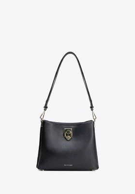 Damska torebka na ramię skórzana z klamrą czarno - złota Wittchen