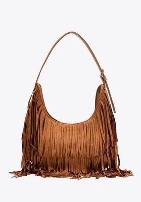 Damska torebka na ramię z frędzlami brązowa Wittchen