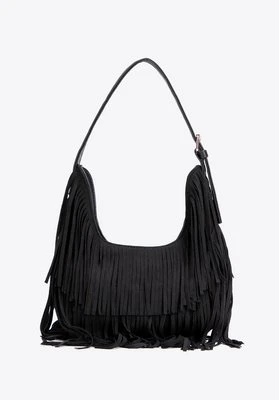 Damska torebka na ramię z frędzlami czarna Wittchen