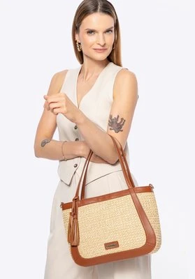 Damska torebka na ramię z plecionki beżowo - brązowa Wittchen