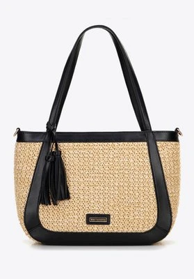 Damska torebka na ramię z plecionki beżowo - czarna Wittchen
