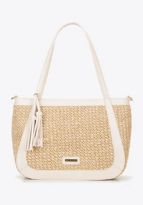 Damska torebka na ramię z plecionki beżowo - kremowa Wittchen
