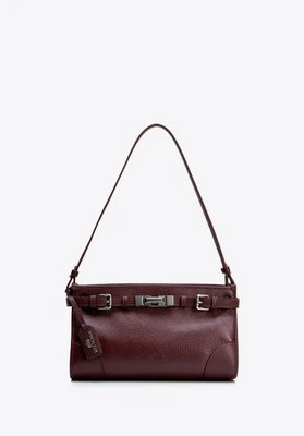 Damska torebka na ramię ze skóry naturalnej z dekoracyjnym paskiem bordowa Wittchen