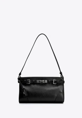 Damska torebka na ramię ze skóry naturalnej z dekoracyjnym paskiem czarne Wittchen