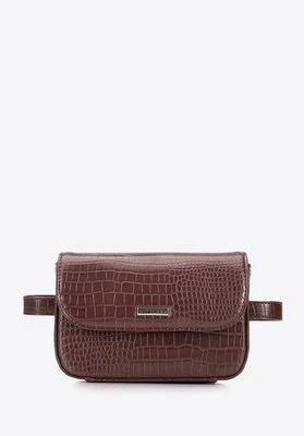 Damska torebka nerka z ekoskóry croco ciemny brąz Wittchen
