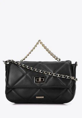Damska torebka pikowana w kwadraty na łańcuszku mała czarno-złota Wittchen