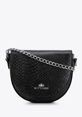 Damska torebka saddle bag ze skóry croco czarno - srebrna Wittchen