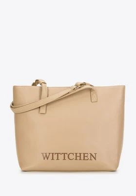 Damska torebka shopper z tłoczonym logo beżowa Wittchen