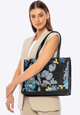 Damska torebka shopperka z cekinami czarno - niebieska Wittchen