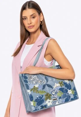 Damska torebka shopperka z cekinami niebiesko - zielona Wittchen