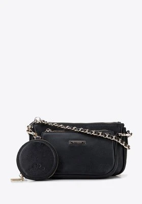 Damska torebka skórzana podwójna z etui na łańcuszku czarno-złota Wittchen