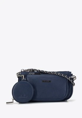 Damska torebka skórzana podwójna z etui na łańcuszku granatowa Wittchen