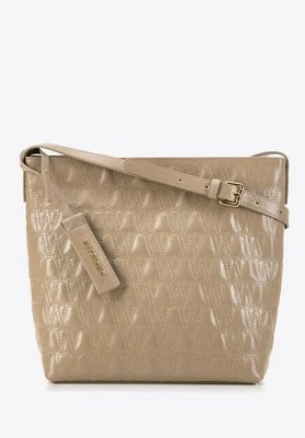 Damska torebka skórzana typu worek z przeszyciami beżowa Wittchen