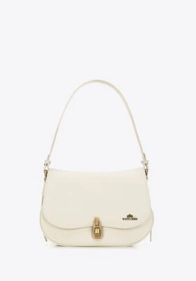 Damska torebka skórzana z zaokrągloną klapą mała kremowa Wittchen