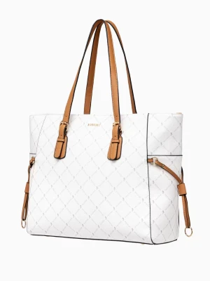 Damska torebka typu shopper z regulowanym uchwytem logowana biała Puccini